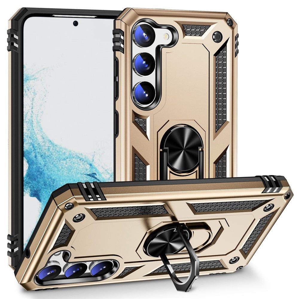 For Samsung Galaxy S23 Military Grade Shock-absorbing Case Ring Kickstand Design PC + TPU Back Cover