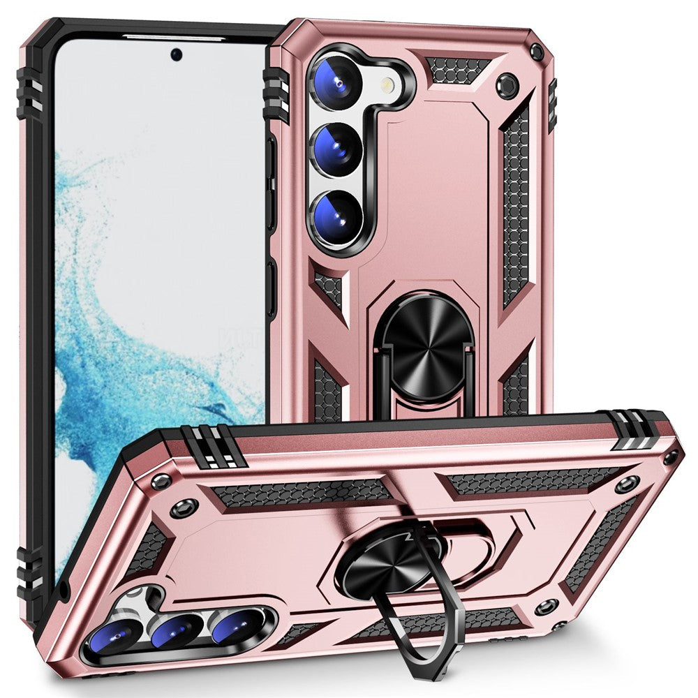 For Samsung Galaxy S23 Military Grade Shock-absorbing Case Ring Kickstand Design PC + TPU Back Cover