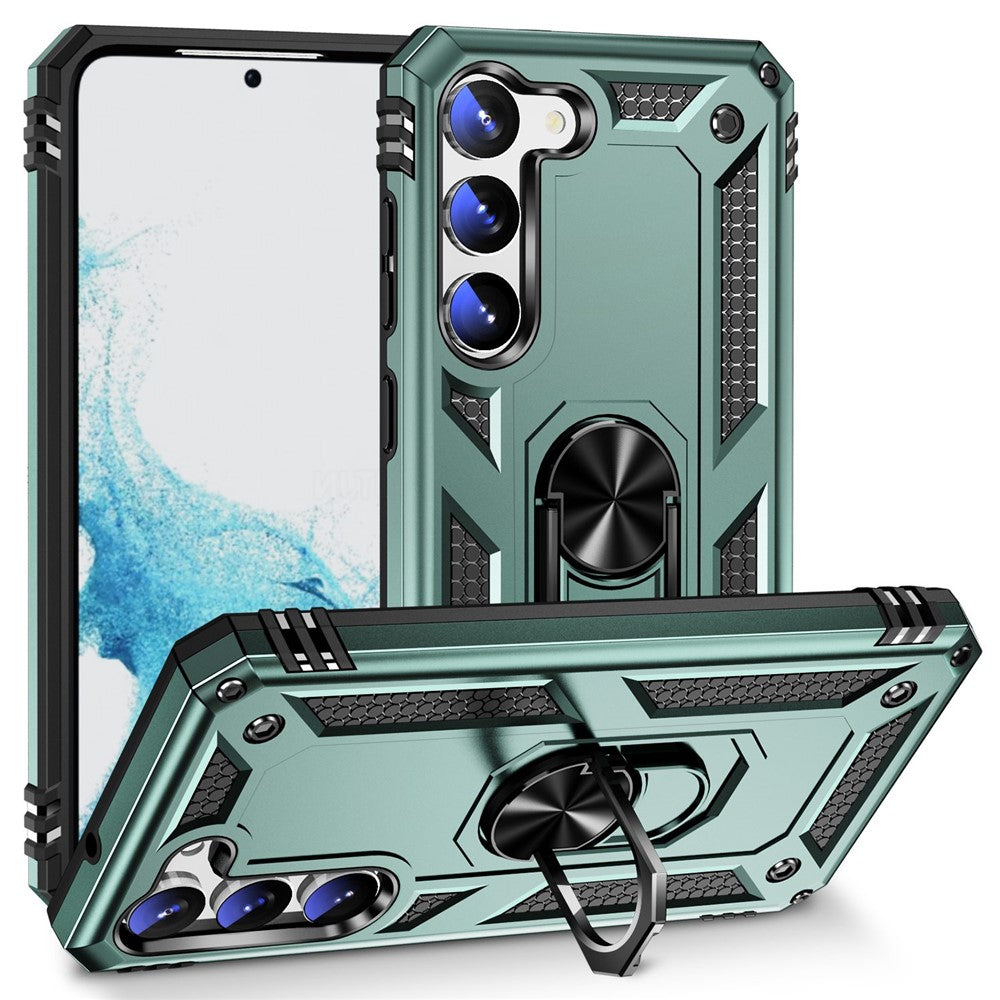 For Samsung Galaxy S23 Military Grade Shock-absorbing Case Ring Kickstand Design PC + TPU Back Cover