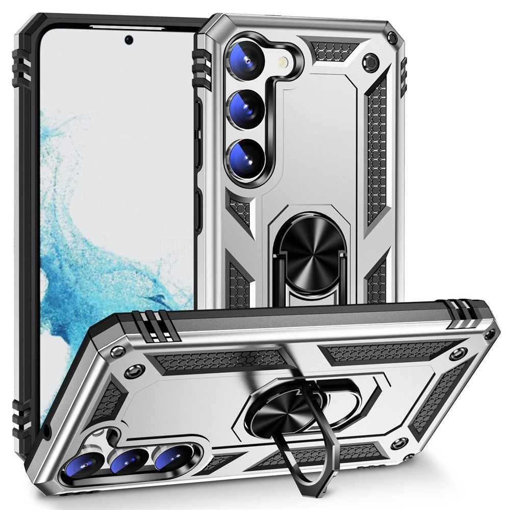 For Samsung Galaxy S23 Military Grade Shock-absorbing Case Ring Kickstand Design PC + TPU Back Cover