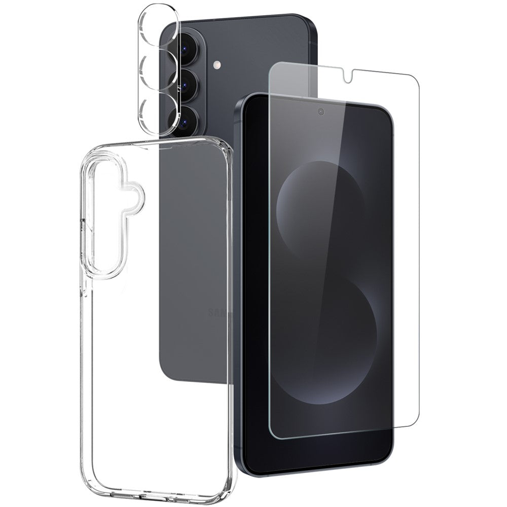 NORTHJO For Samsung Galaxy S26 TPU Phone Case + Tempered Glass Film + Camera Lens Protector (Support Fingerprint Unlock)