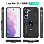 For Samsung Galaxy S23+ Fall-proof Military Grade Case Ring Kickstand Design PC + TPU Back Cover