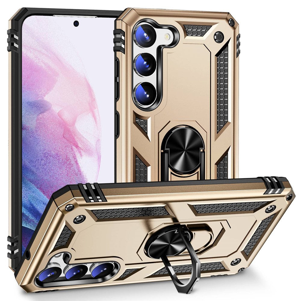 For Samsung Galaxy S23+ Fall-proof Military Grade Case Ring Kickstand Design PC + TPU Back Cover
