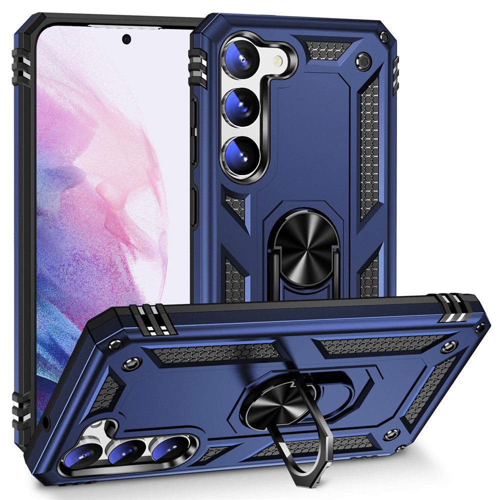For Samsung Galaxy S23+ Fall-proof Military Grade Case Ring Kickstand Design PC + TPU Back Cover