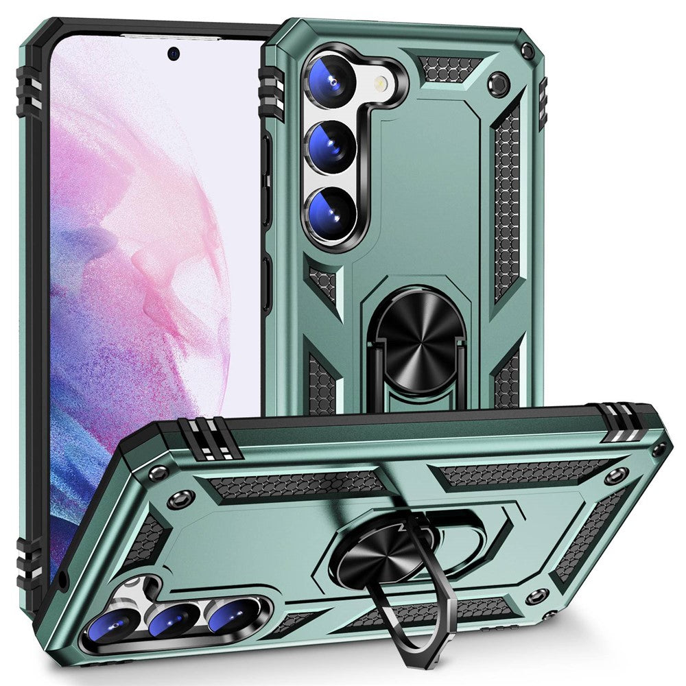 For Samsung Galaxy S23+ Fall-proof Military Grade Case Ring Kickstand Design PC + TPU Back Cover