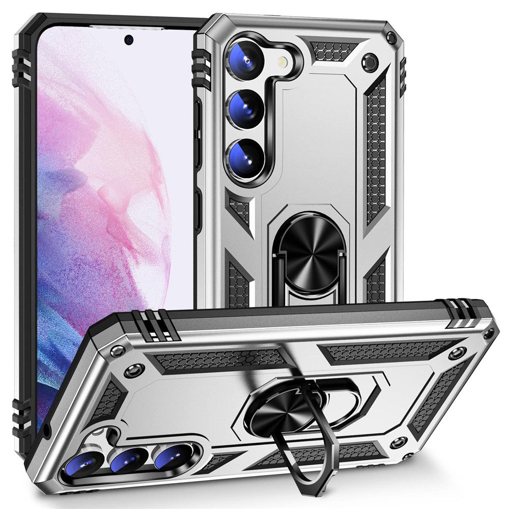 For Samsung Galaxy S23+ Fall-proof Military Grade Case Ring Kickstand Design PC + TPU Back Cover