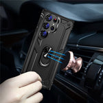 For Samsung Galaxy S23 Ultra Military Grade Case Ring Kickstand Design PC + TPU Hybrid Shell Back Cover