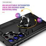 For Samsung Galaxy S23 Ultra Military Grade Case Ring Kickstand Design PC + TPU Hybrid Shell Back Cover