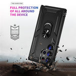 For Samsung Galaxy S23 Ultra Military Grade Case Ring Kickstand Design PC + TPU Hybrid Shell Back Cover