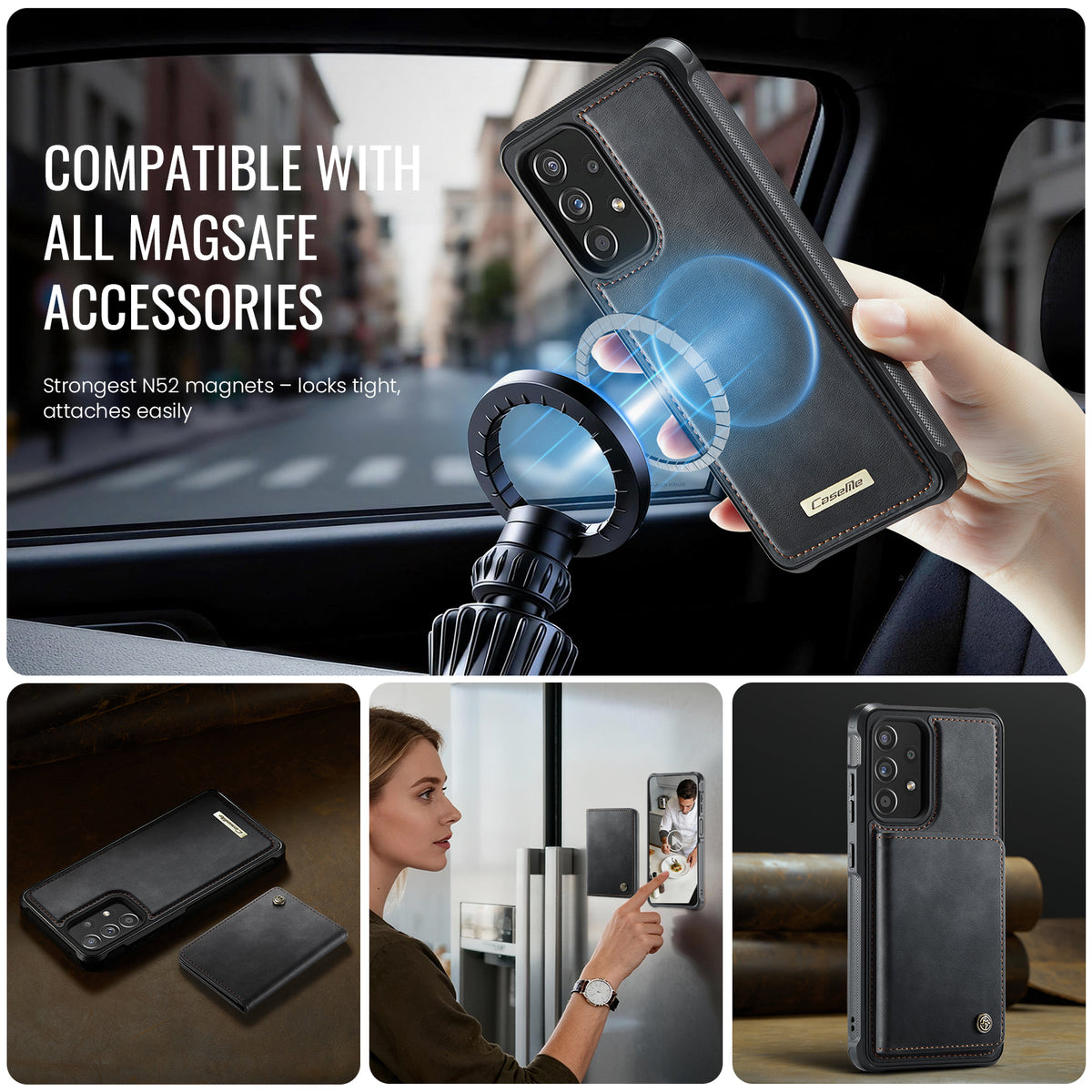 CASEME magnetisk ME80-seriecover i læder, PC og TPU til Samsung Galaxy A52s 5G / Galaxy A52 5G med aftagelig pung