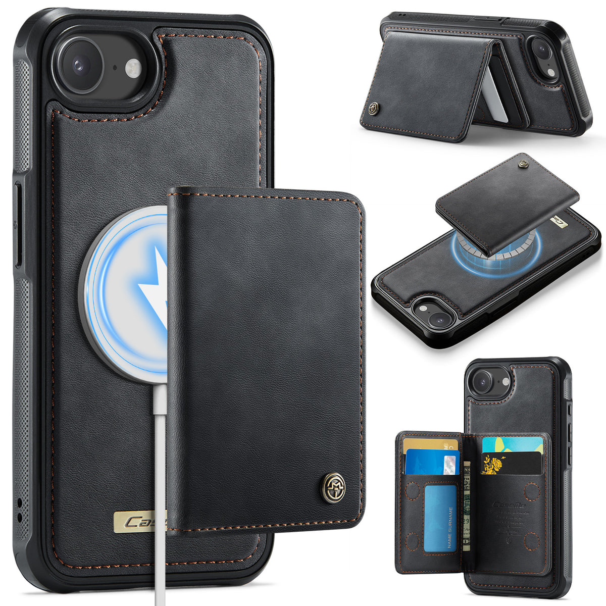 CASEME For iPhone 17e / 16e Magnetic Case  ME80 Series Leather PC TPU Phone Cover with Detachable Wallet