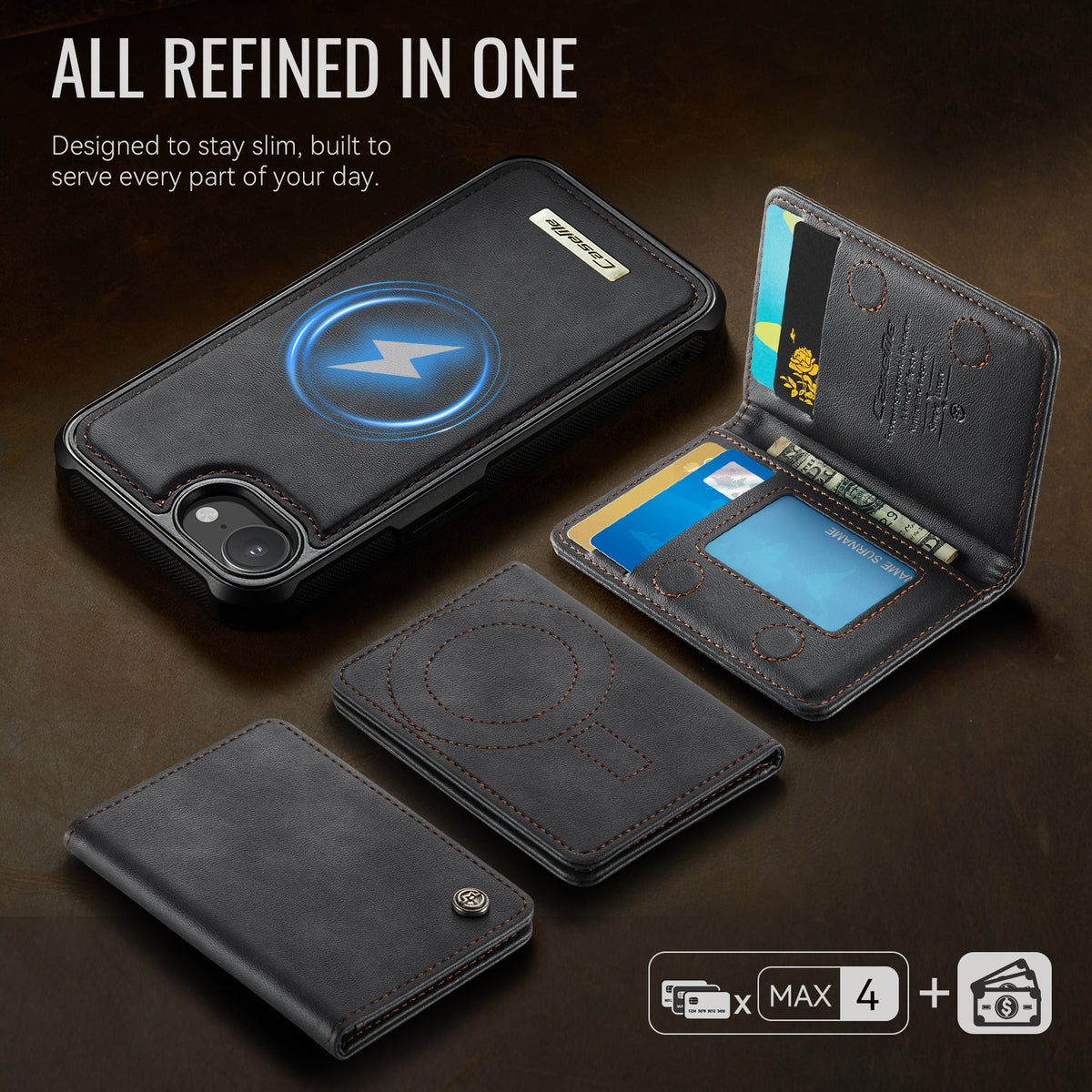CASEME For iPhone 17e / 16e Magnetic Case  ME80 Series Leather PC TPU Phone Cover with Detachable Wallet
