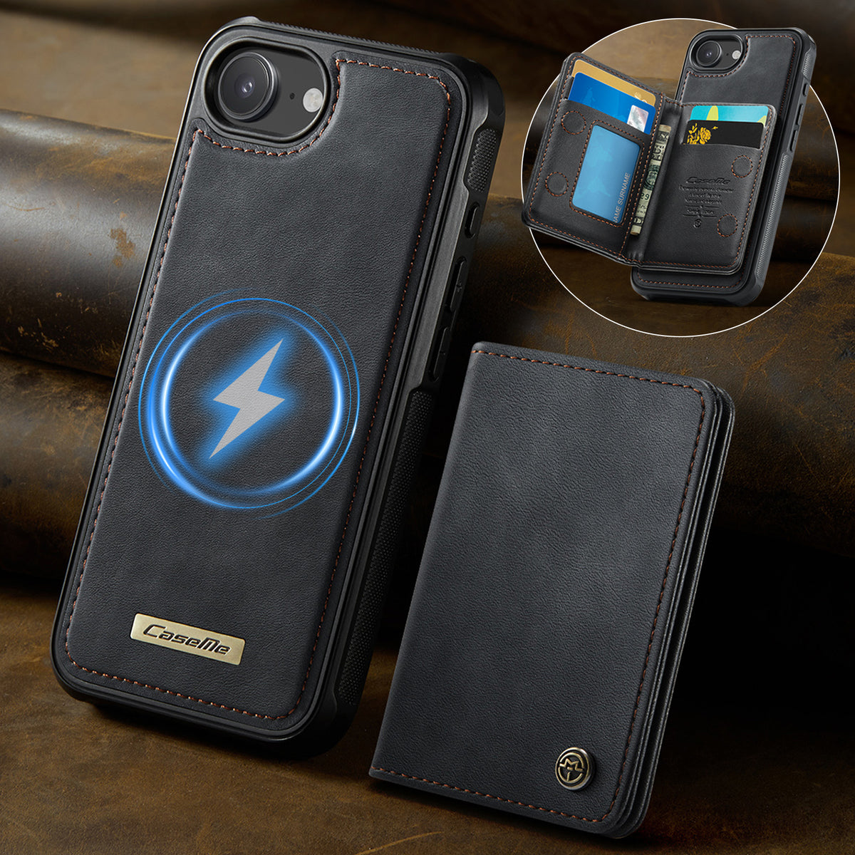 CASEME For iPhone 17e / 16e Magnetic Case  ME80 Series Leather PC TPU Phone Cover with Detachable Wallet