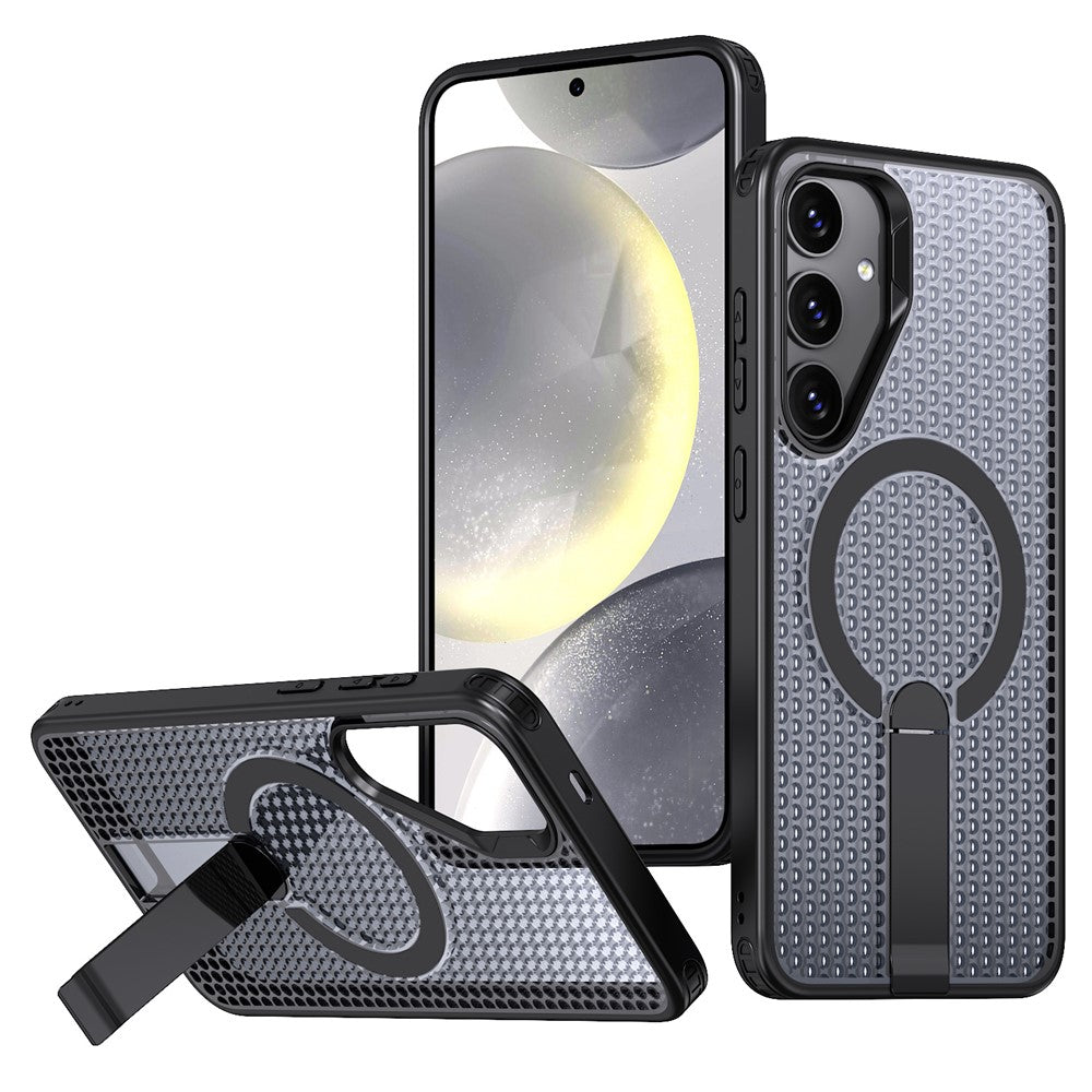 Magnetiskt skal för Samsung Galaxy S26+ med stativ, rutmönster, TPU PC-baksida