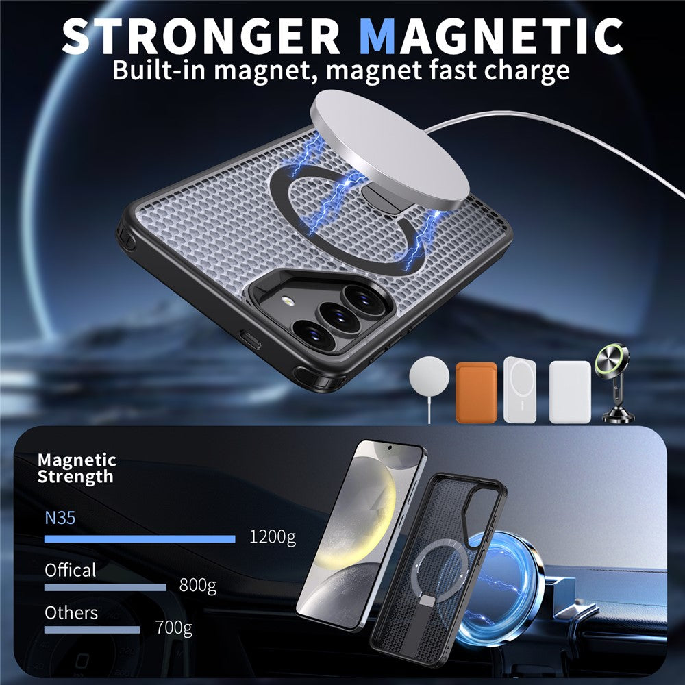 Magnetiskt skal för Samsung Galaxy S26+ med stativ, rutmönster, TPU PC-baksida