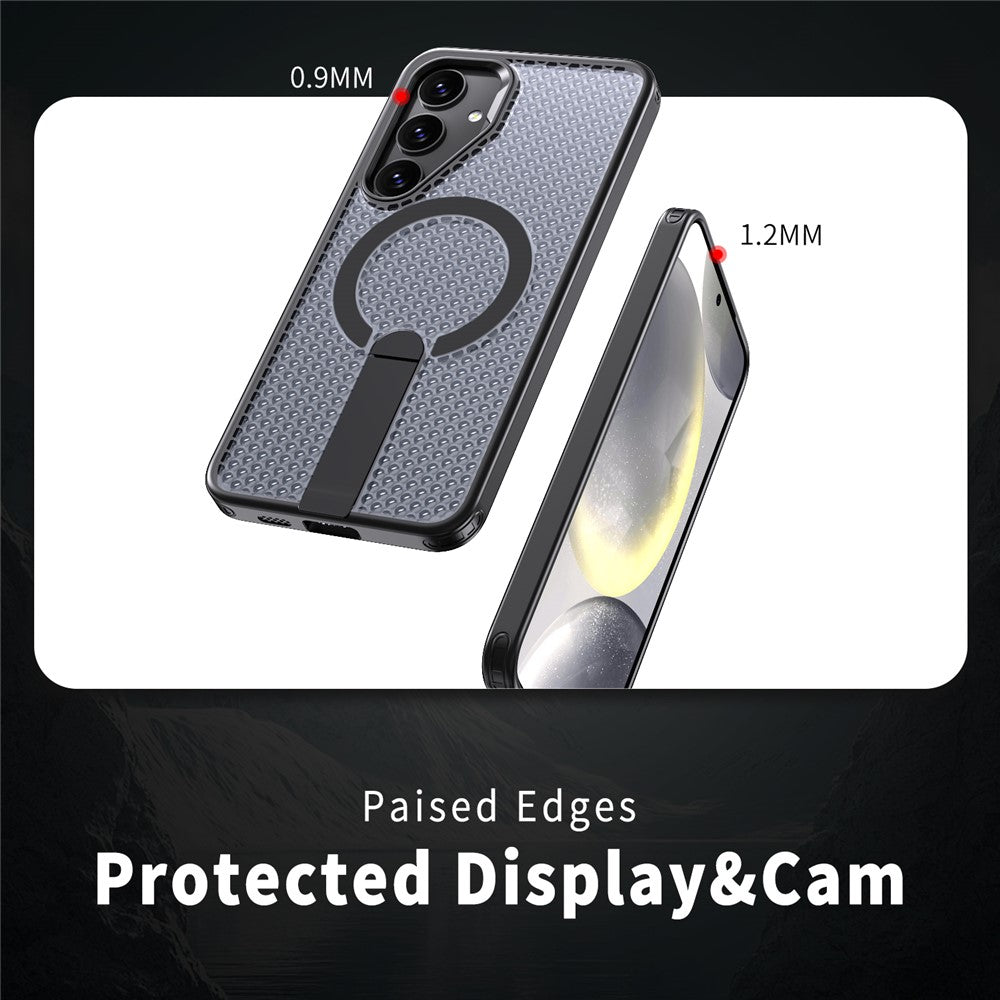 Magnetiskt skal för Samsung Galaxy S26+ med stativ, rutmönster, TPU PC-baksida