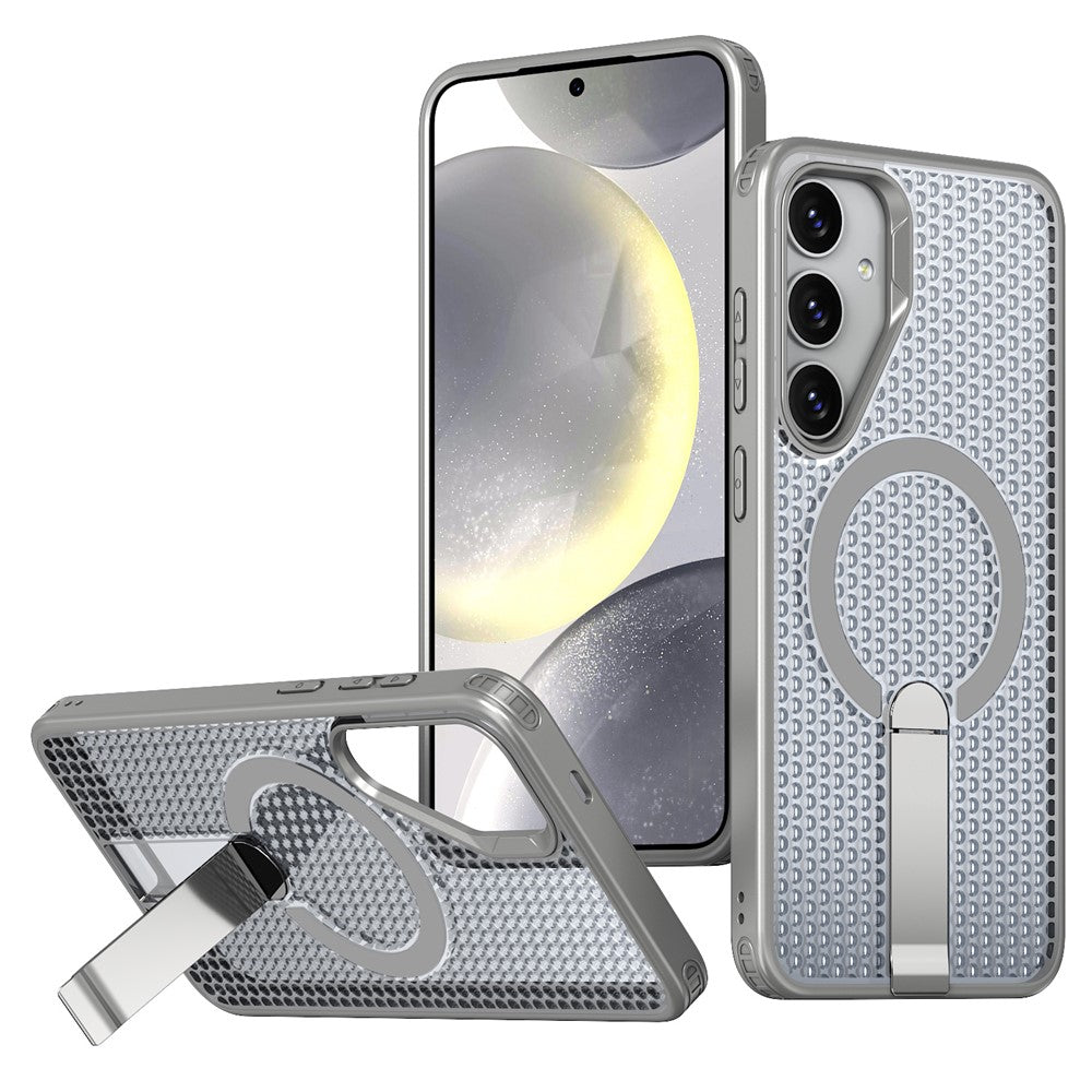 Magnetiskt skal för Samsung Galaxy S26+ med stativ, rutmönster, TPU PC-baksida