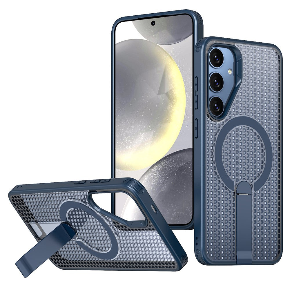 Magnetiskt skal för Samsung Galaxy S26+ med stativ, rutmönster, TPU PC-baksida