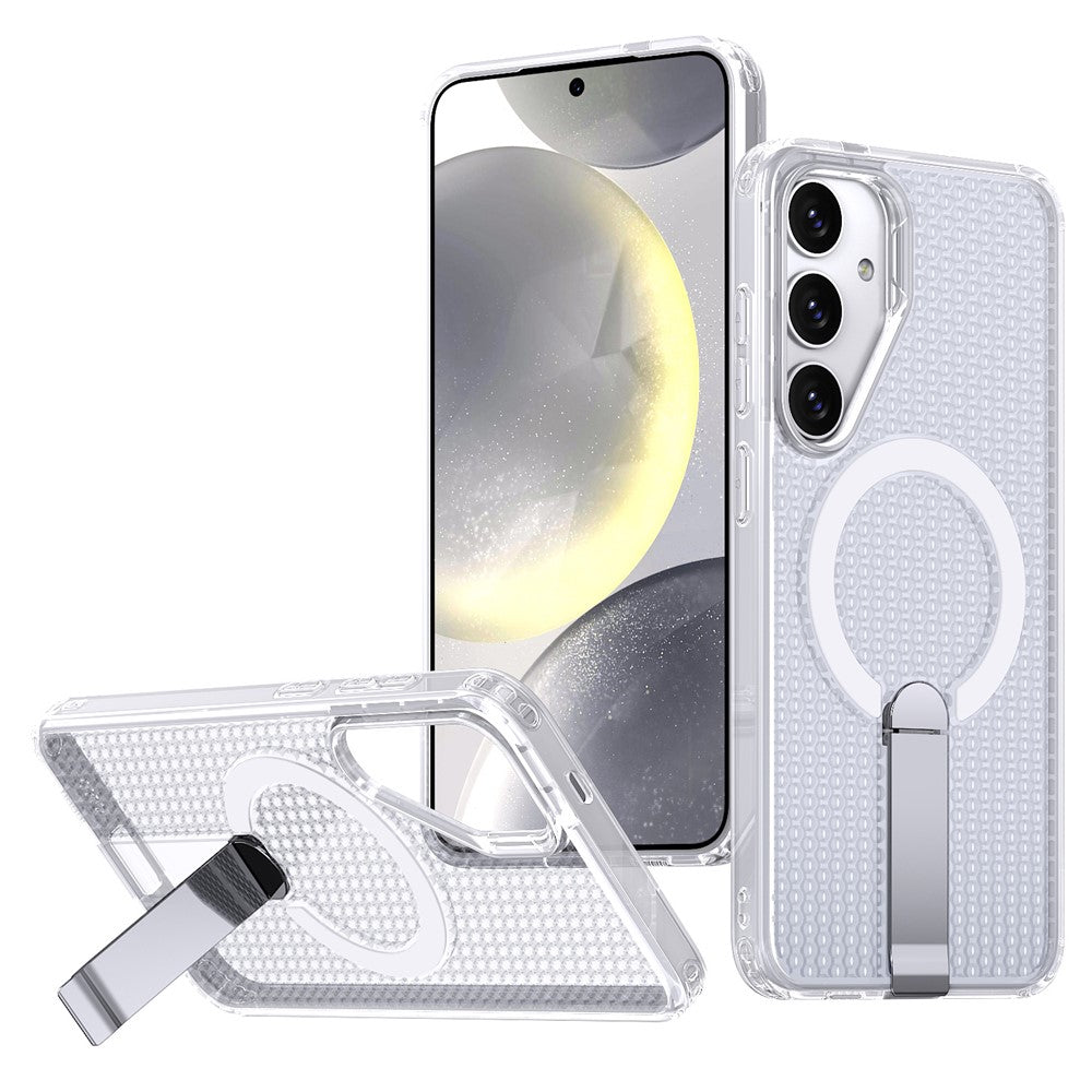 Magnetiskt skal för Samsung Galaxy S26+ med stativ, rutmönster, TPU PC-baksida