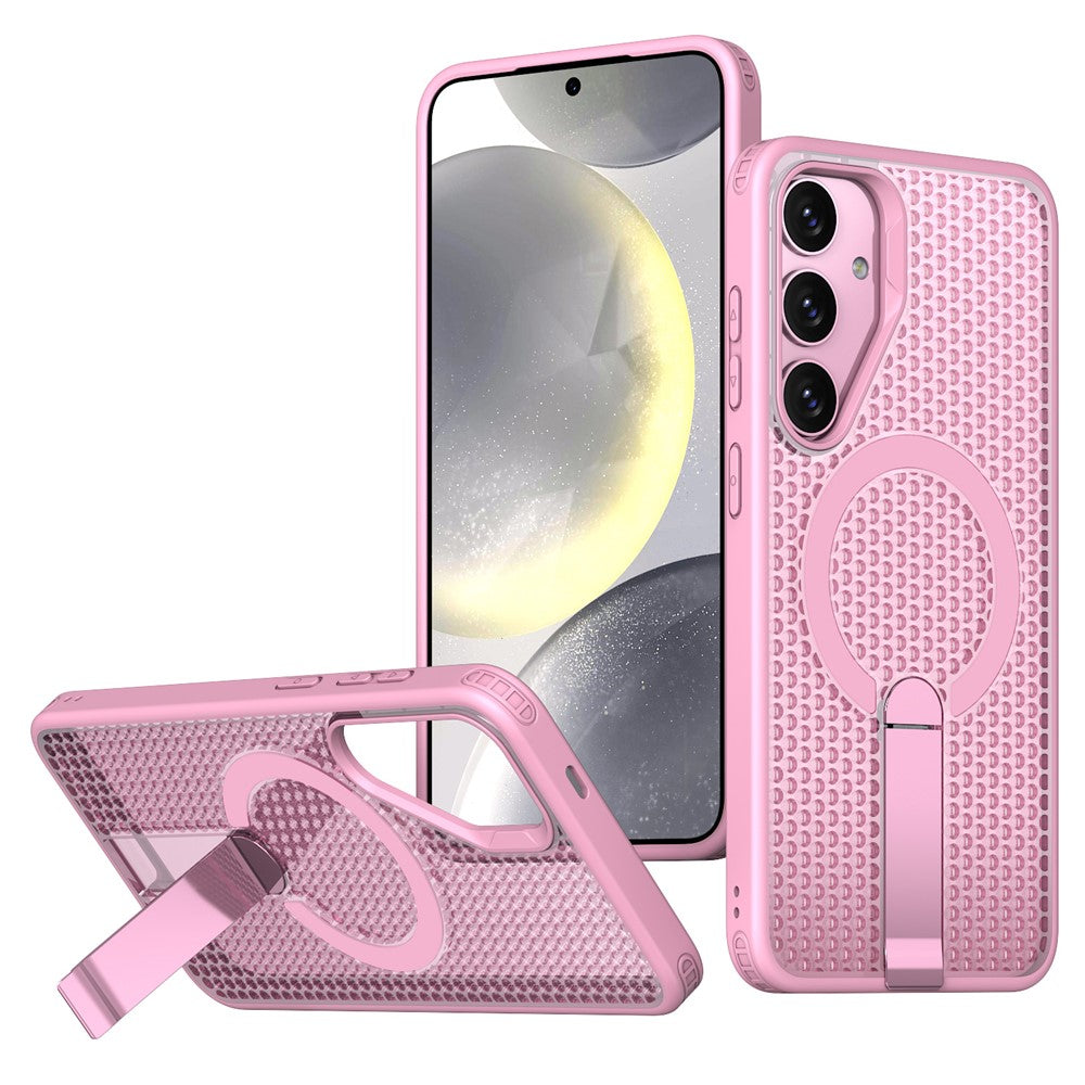 Magnetiskt skal för Samsung Galaxy S26+ med stativ, rutmönster, TPU PC-baksida