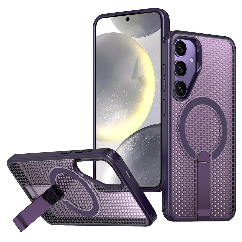 Magnetiskt skal för Samsung Galaxy S26+ med stativ, rutmönster, TPU PC-baksida