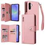 For Samsung Galaxy A57 5G Case Zipper Wallet Rivet Decor Leather Phone Cover with Wrist Strap