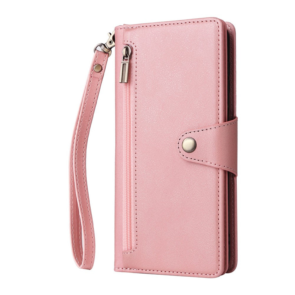 For Samsung Galaxy A57 5G Case Zipper Wallet Rivet Decor Leather Phone Cover with Wrist Strap