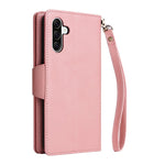 For Samsung Galaxy A57 5G Case Zipper Wallet Rivet Decor Leather Phone Cover with Wrist Strap