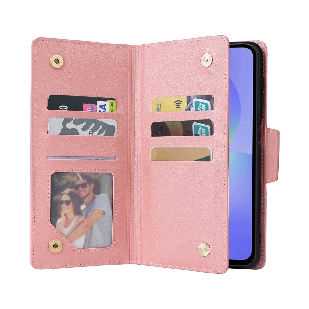 For Samsung Galaxy A57 5G Case Zipper Wallet Rivet Decor Leather Phone Cover with Wrist Strap