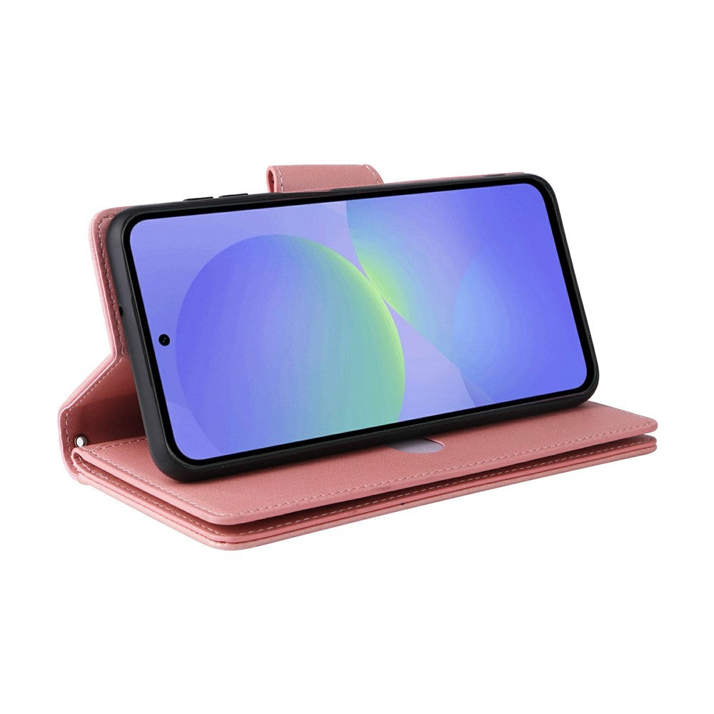 For Samsung Galaxy A57 5G Case Zipper Wallet Rivet Decor Leather Phone Cover with Wrist Strap