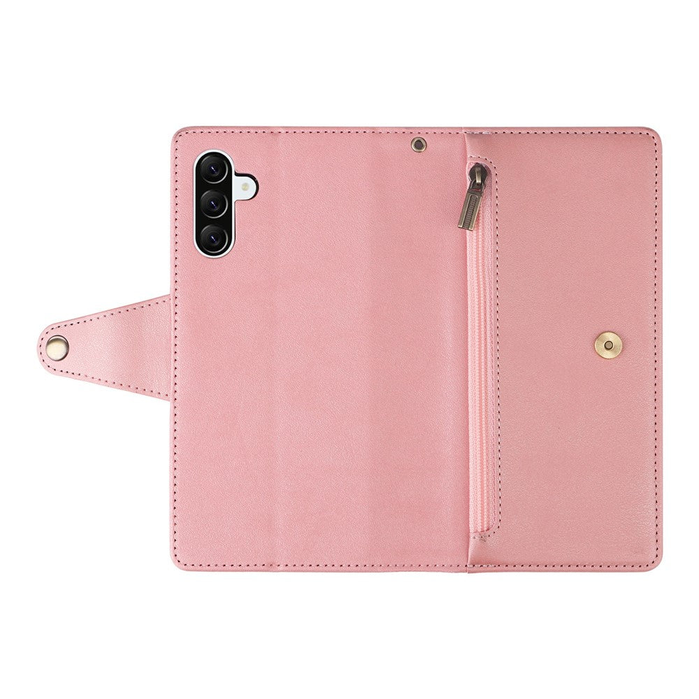 For Samsung Galaxy A57 5G Case Zipper Wallet Rivet Decor Leather Phone Cover with Wrist Strap