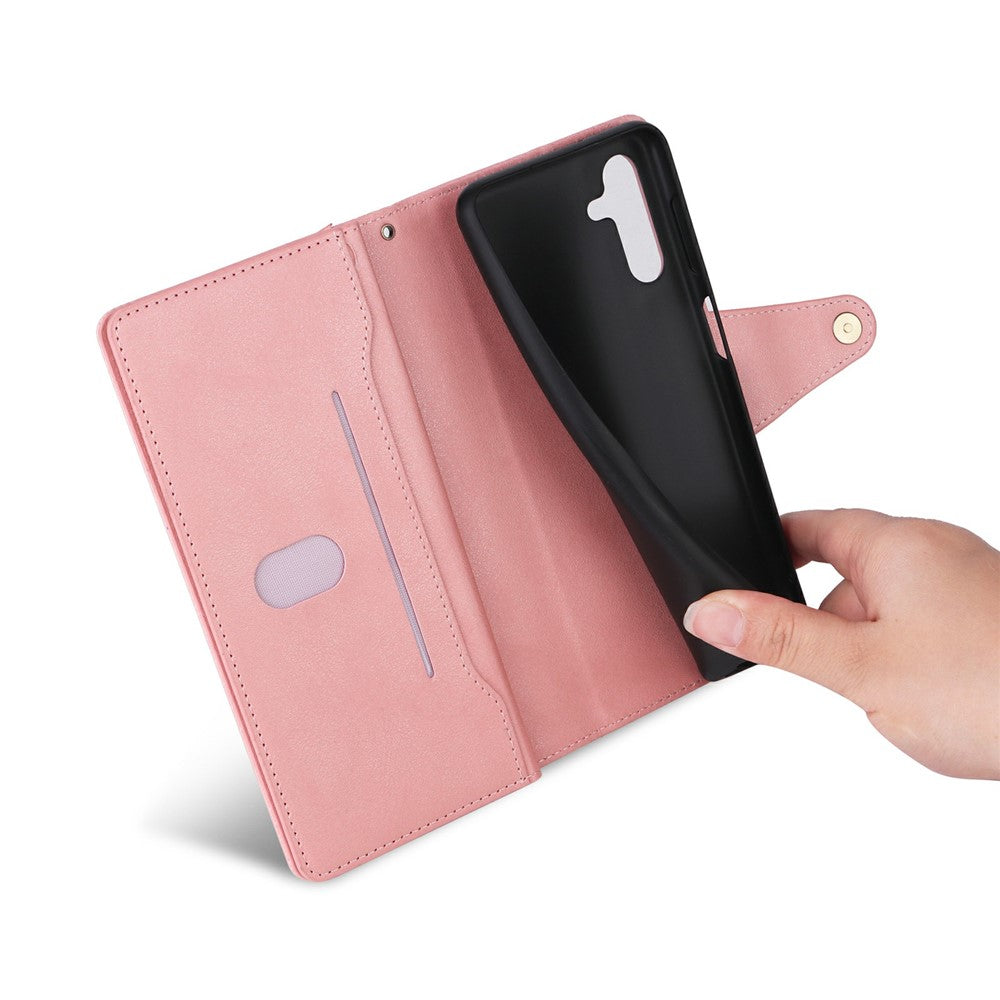 For Samsung Galaxy A57 5G Case Zipper Wallet Rivet Decor Leather Phone Cover with Wrist Strap