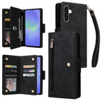 For Samsung Galaxy A57 5G Case Zipper Wallet Rivet Decor Leather Phone Cover with Wrist Strap