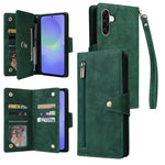 For Samsung Galaxy A57 5G Case Zipper Wallet Rivet Decor Leather Phone Cover with Wrist Strap