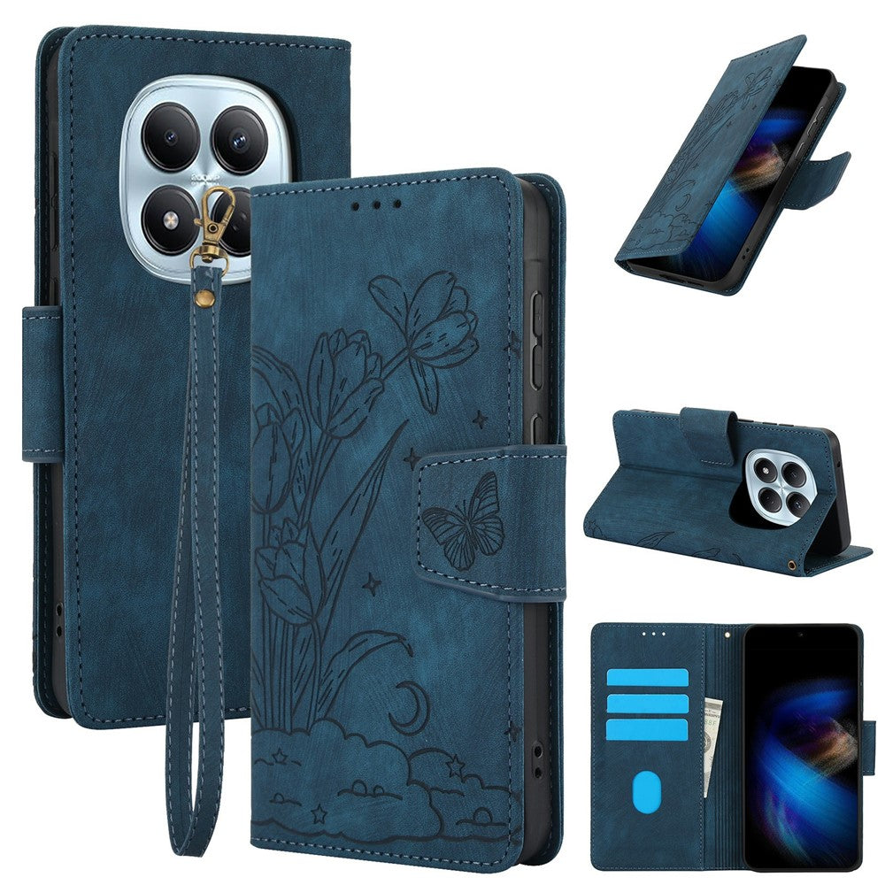 For Xiaomi Poco M8 5G / Redmi Note 15 5G (Global) / 15 4G (Global) Case Flower Butterfly Wallet Leather Phone Cover with Hand Strap