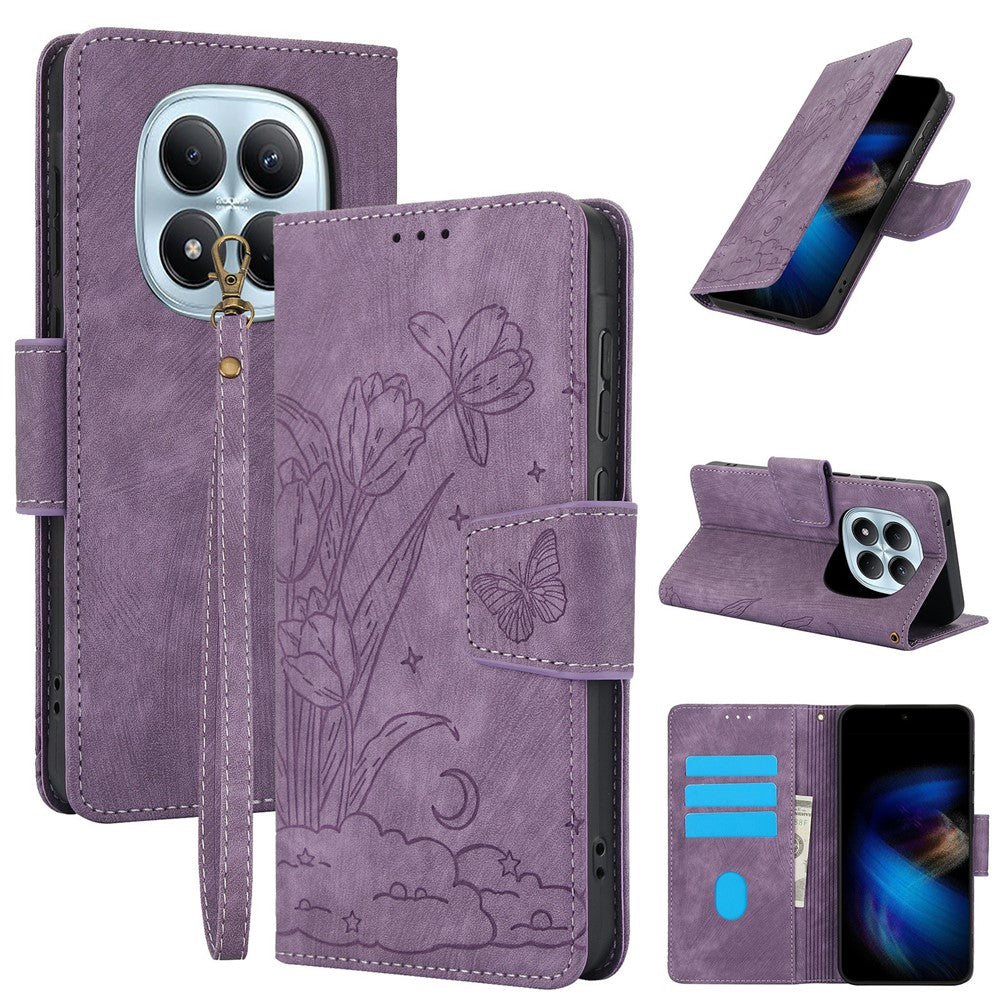 For Xiaomi Poco M8 5G / Redmi Note 15 5G (Global) / 15 4G (Global) Case Flower Butterfly Wallet Leather Phone Cover with Hand Strap