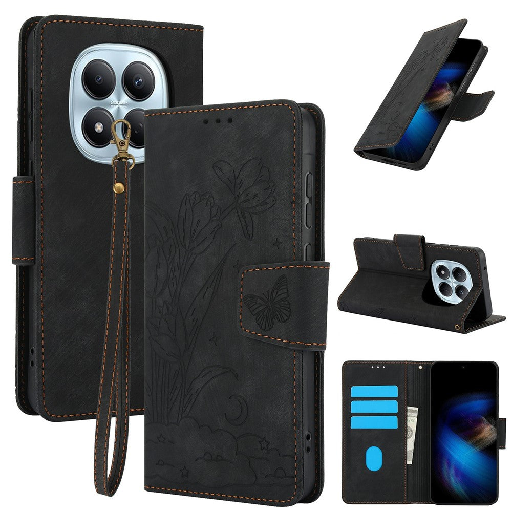 For Xiaomi Poco M8 5G / Redmi Note 15 5G (Global) / 15 4G (Global) Case Flower Butterfly Wallet Leather Phone Cover with Hand Strap