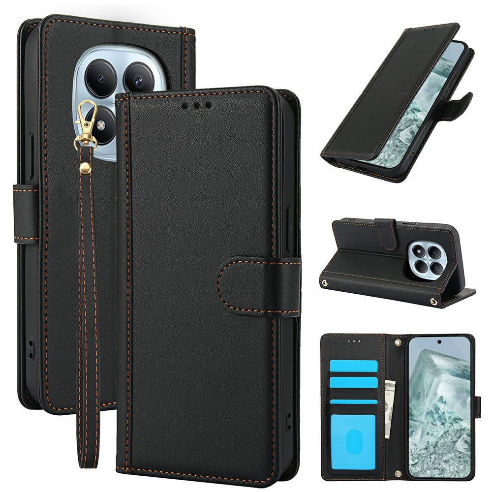 For Xiaomi Redmi Note 15 Pro 4G (Global) Case PU Leather Stand View Phone Wallet Cover with Hand Strap