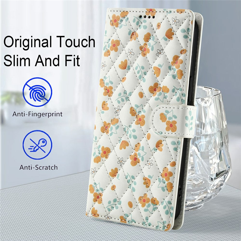 Xiaomi Poco M8 5G / Redmi Note 15 5G (Global) / 15 4G (Global) Plånboksfodral Rombiskt Blommönster Läderflikfodral med Rem
