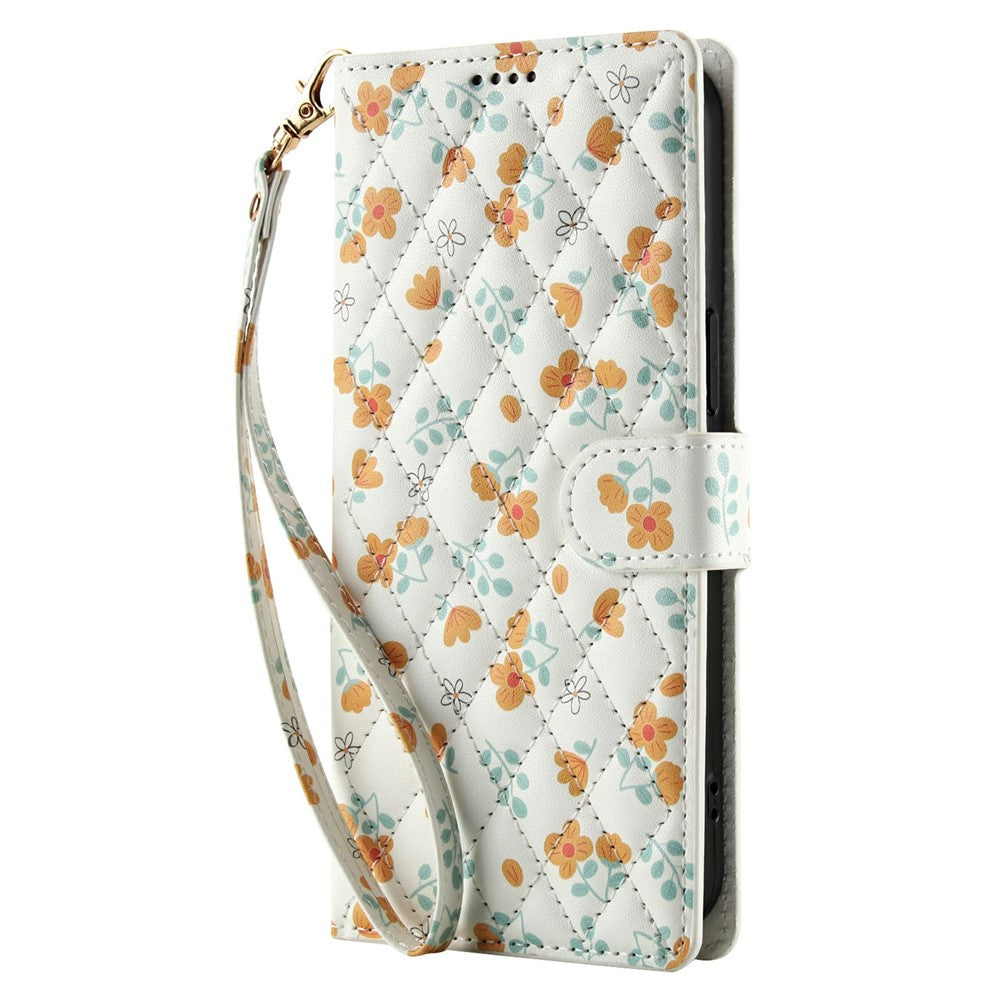 Xiaomi Poco M8 5G / Redmi Note 15 5G (Global) / 15 4G (Global) Plånboksfodral Rombiskt Blommönster Läderflikfodral med Rem