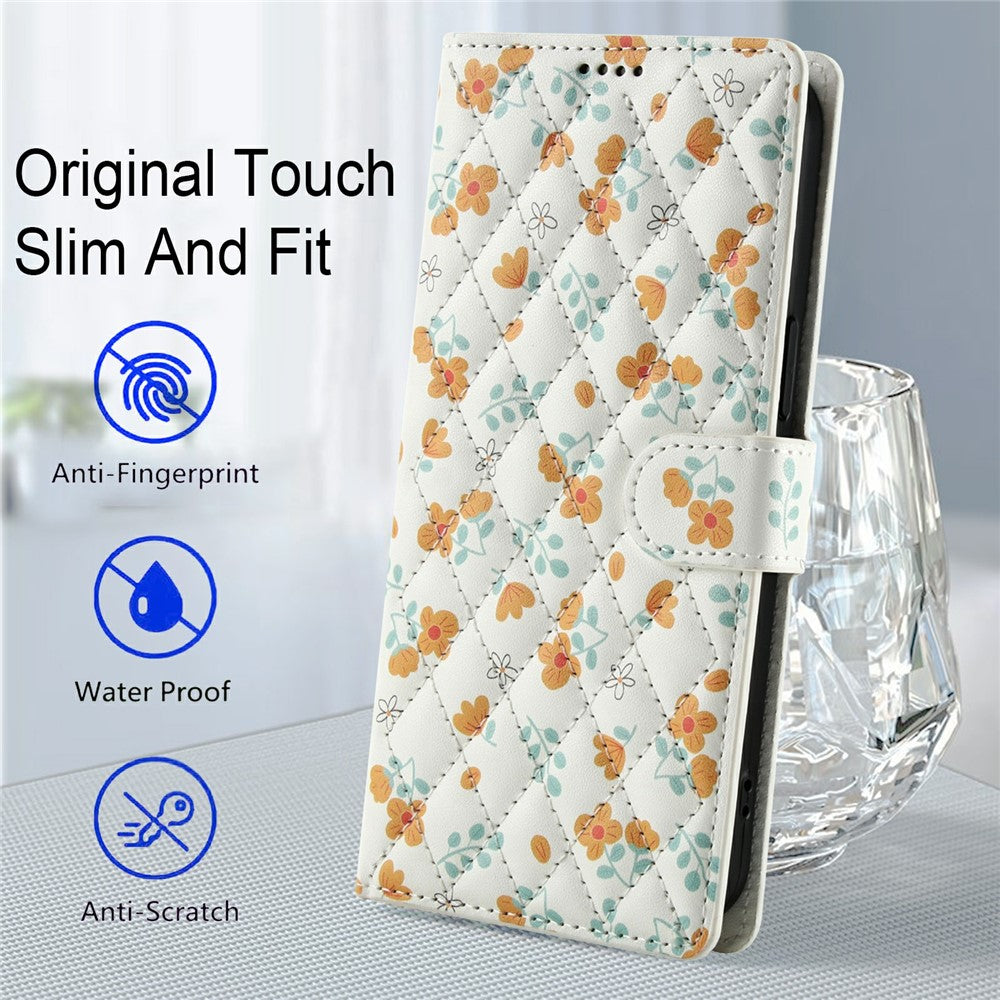Xiaomi Poco M8 5G / Redmi Note 15 5G (Global) / 15 4G (Global) Plånboksfodral Rombiskt Blommönster Läderflikfodral med Rem
