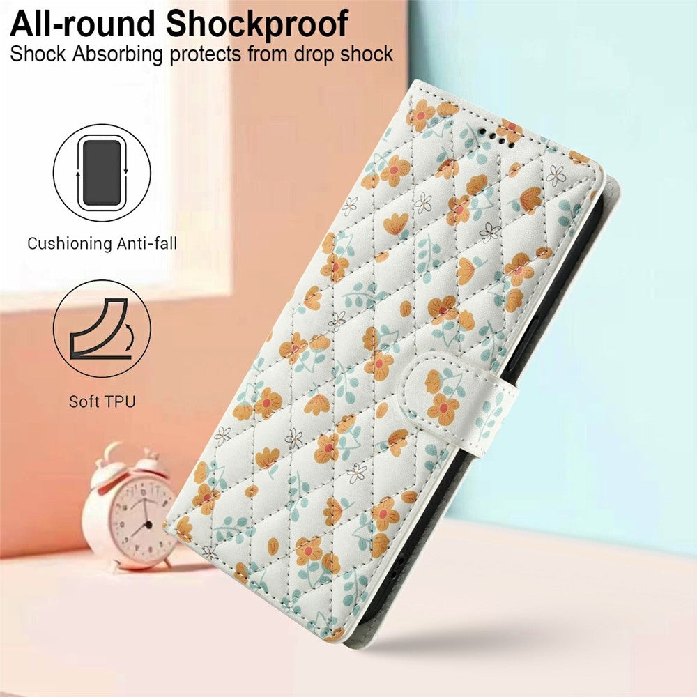 Xiaomi Poco M8 5G / Redmi Note 15 5G (Global) / 15 4G (Global) Plånboksfodral Rombiskt Blommönster Läderflikfodral med Rem