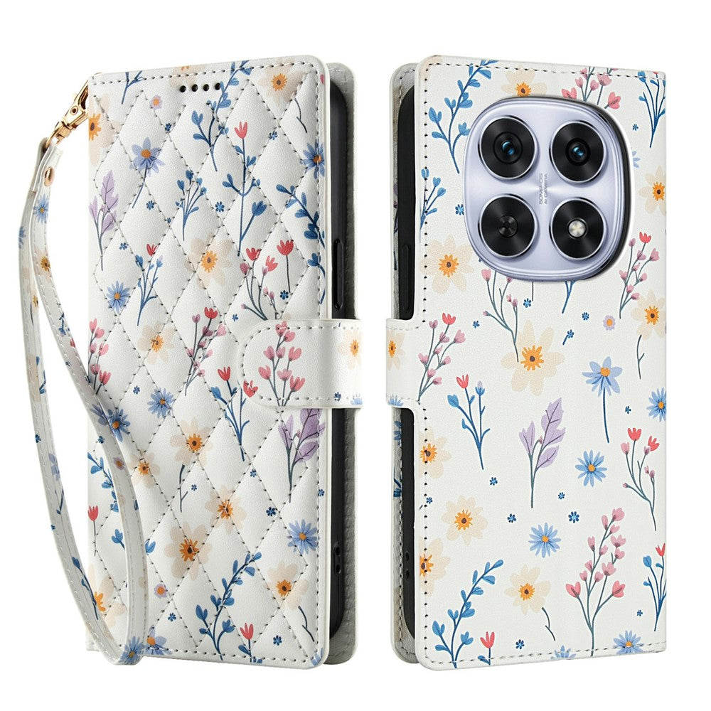 Xiaomi Poco M8 5G / Redmi Note 15 5G (Global) / 15 4G (Global) Plånboksfodral Rombiskt Blommönster Läderflikfodral med Rem