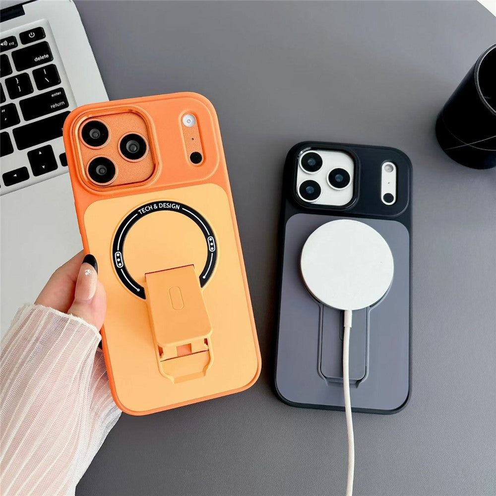For iPhone 17 Pro Max Magnetic Case Kickstand Dual Color Skin Touch Rubberized PC + TPU Phone Cover
