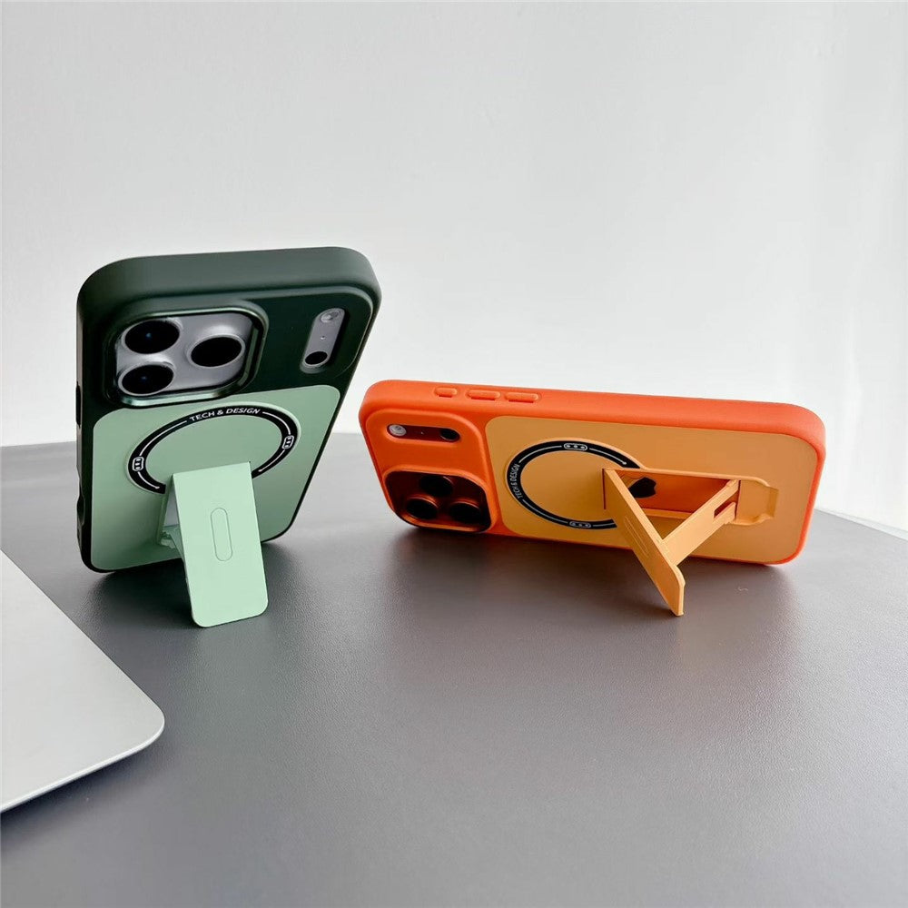 For iPhone 17 Pro Max Magnetic Case Kickstand Dual Color Skin Touch Rubberized PC + TPU Phone Cover