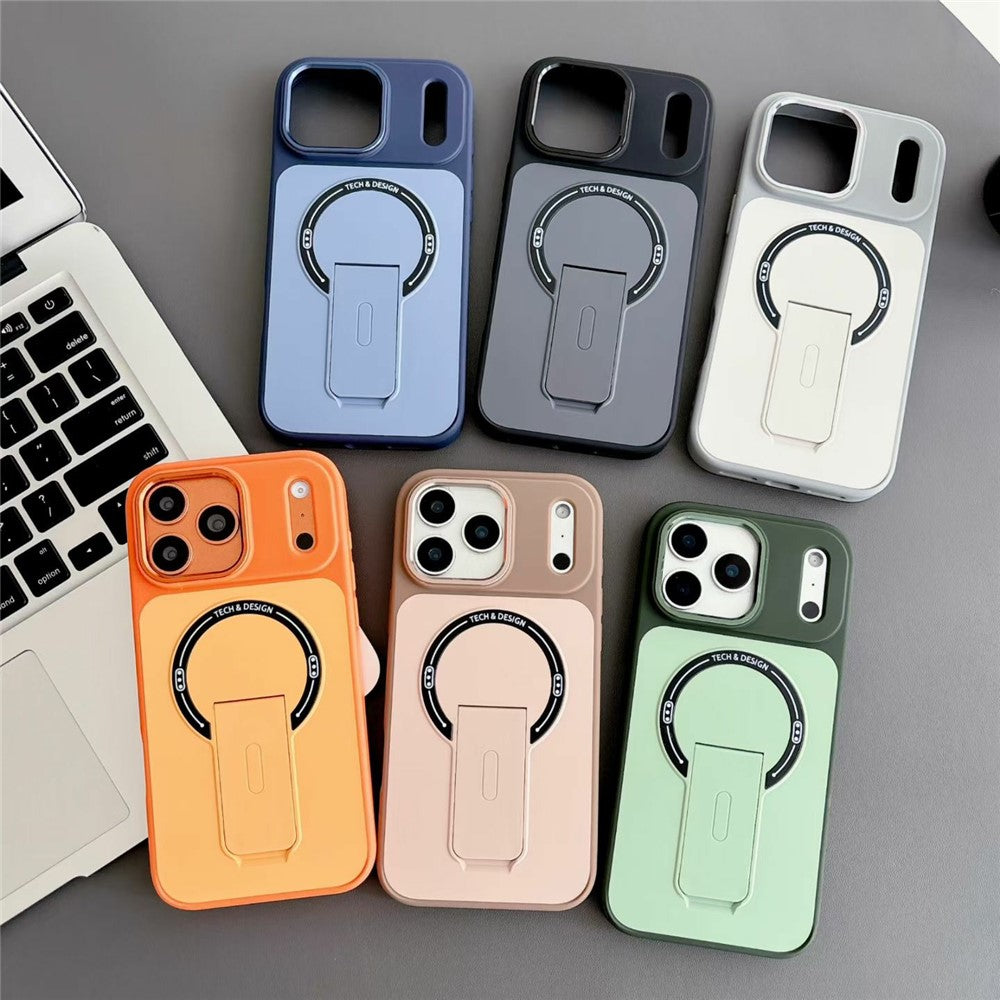 For iPhone 17 Pro Max Magnetic Case Kickstand Dual Color Skin Touch Rubberized PC + TPU Phone Cover