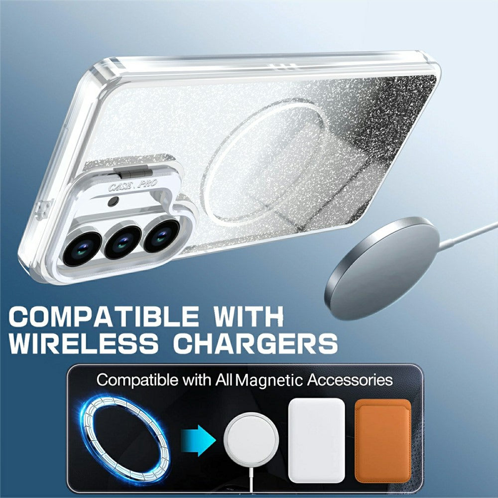 For Samsung Galaxy S26 Magnetic Case Gradient Glitter Shockproof TPU PC Phone Cover