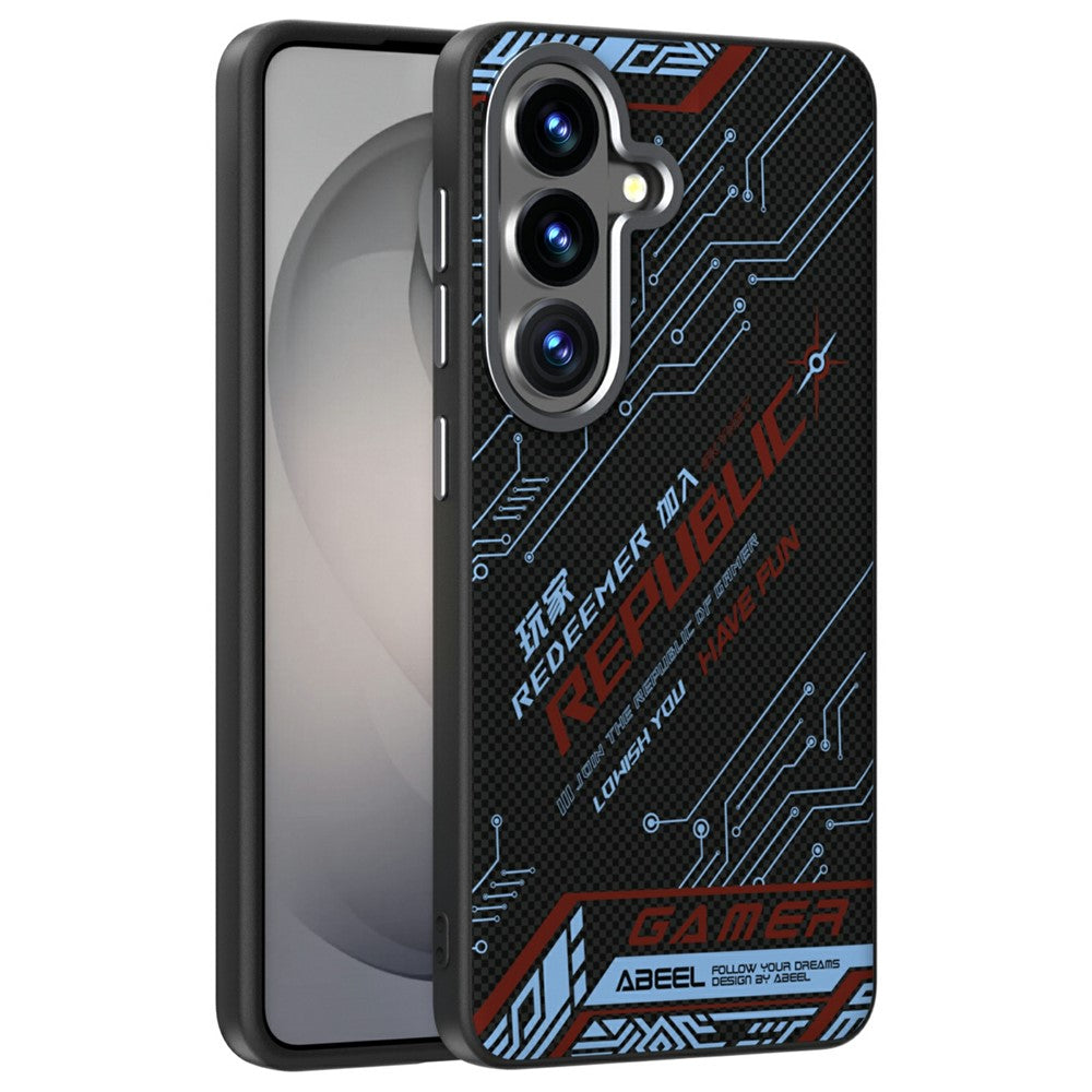 ABEEL For Samsung Galaxy S26+ Magnetic Case Micro-Embossing 6D Printed PC TPU Aluminum Alloy Leather Phone Cover