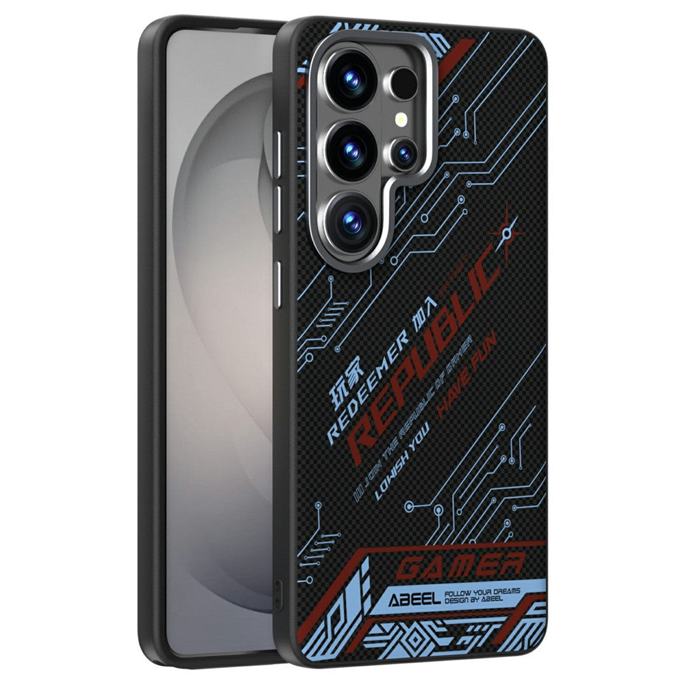 ABEEL For Samsung Galaxy S26 Ultra Magnetic Case Micro-Embossing 6D Printed PC TPU Aluminum Alloy Leather Phone Cover
