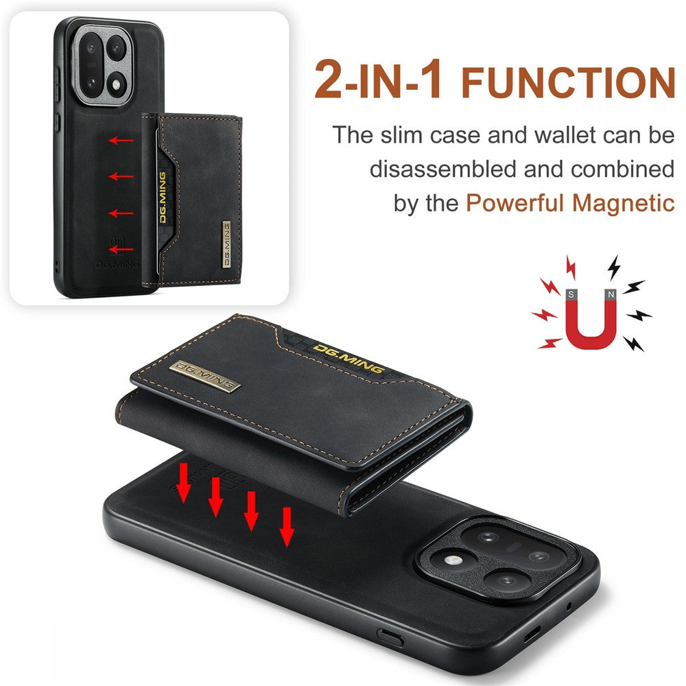 DG.MING M2-serien för OnePlus 15 5G PU-läder, trefaldigt fodral med flera kortplatser, ficka, plånbok